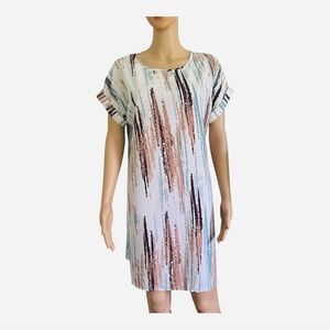 Casual summer flowy A-line dress S multicolor random vertical stripe mini